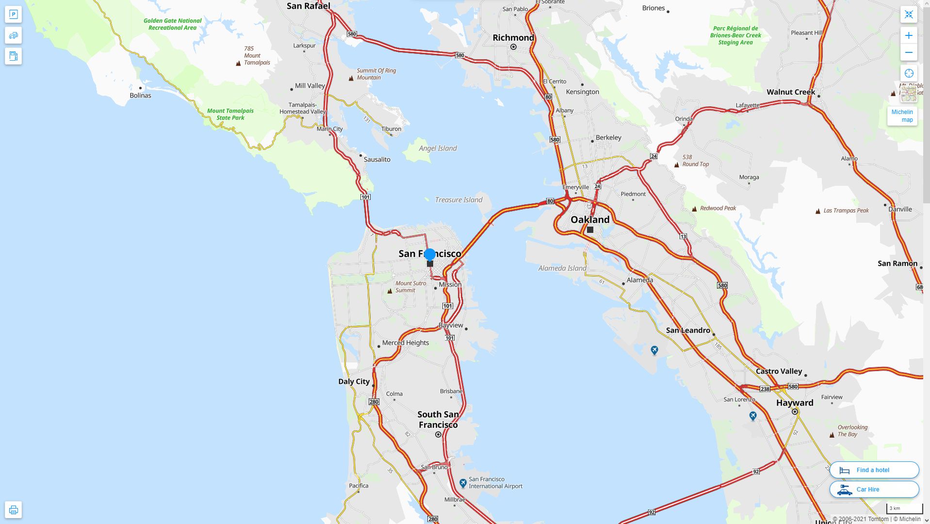 San Francisco California Highway and Road Map